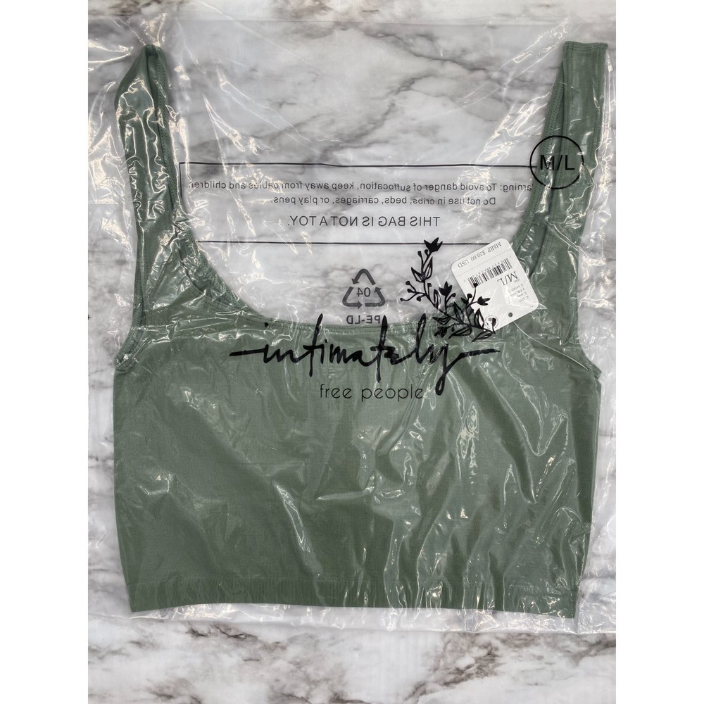 Free People NWT Scoop Neck Crop Seamless Sleeveless Stretch Tank Top Army M New - Picture 6 of 8